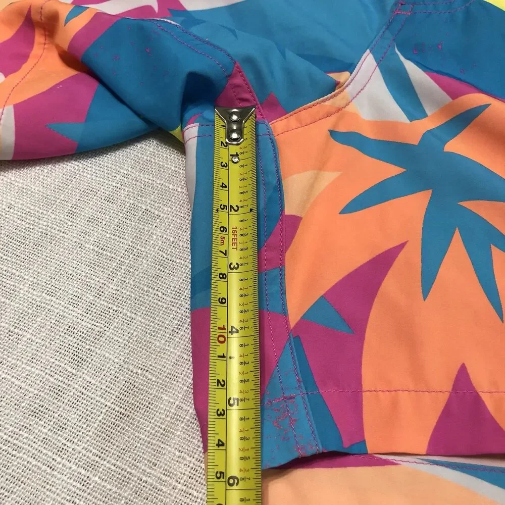 Chubbies Swim Trunks Mens 33 Blue Pink Neon Geo Print 6” Unlined Pockets Retro